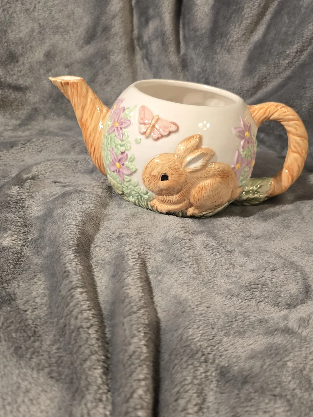 Decorative Bunny Teapot Planter - Cream and Tan